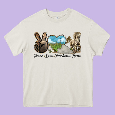 Peace Love Percheron Horse Heavy Core Tee Designed By Lillyallendesigns