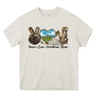 Cream Peace Love Percheron Horse Heavy Core Tee - LillyAllenDesigns
