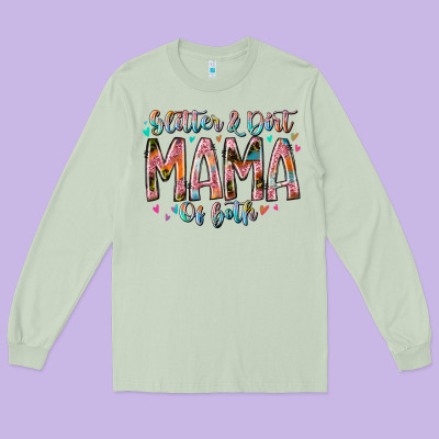 Glitter And Dirt Mama Of Both Long Sleeve Tee Designed By Racoondesign