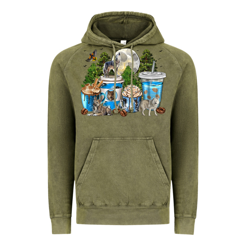 Wolf Coffee Cups Vintage Hoodie by texasbilliewilder | Teevron