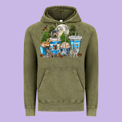 Wolf Coffee Cups Vintage Hoodie Designed By Texasbilliewilder