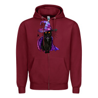 Burgundy black witch cat Zipper Hoodie - BundleAndBundleShop