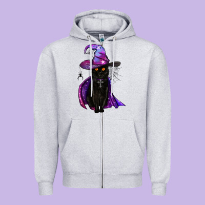 Black Witch Cat Zipper Hoodie Designed By Bundleandbundleshop