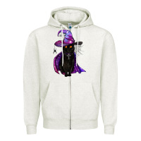 Oatmeal Heather black witch cat Zipper Hoodie - BundleAndBundleShop