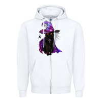 White black witch cat Zipper Hoodie - BundleAndBundleShop