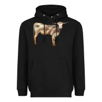 Black Texas Longhorn Heifer Heavyweight Hoodie - LillyAllenDesigns