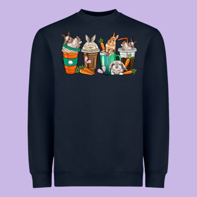 Rabbit Coffee Cups Heavyweight Sweatshirt Designed By Texasbilliewilder