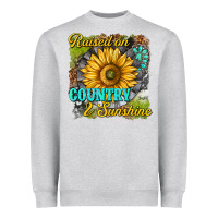 Heather Grey raised on country and sunshine Heavyweight Sweatshirt - texasbilliewilder