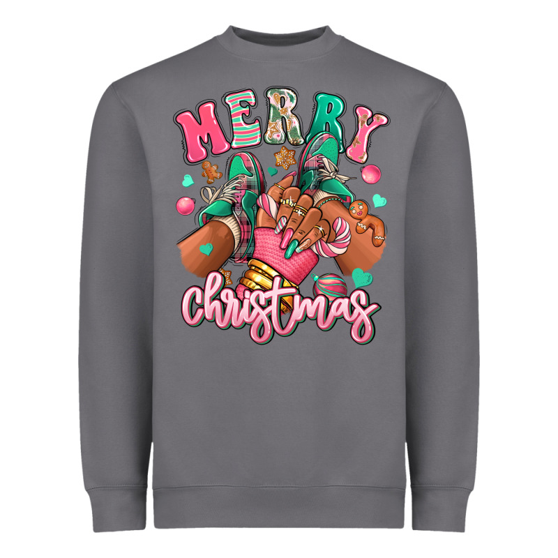 Pink Merry Christmas Black Girl Sneakers Heavyweight Sweatshirt by RanaPortraitStore | Teevron