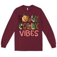 Burgundy holly jolly vibes Long Sleeve Tee - FaDigitalArtStudio