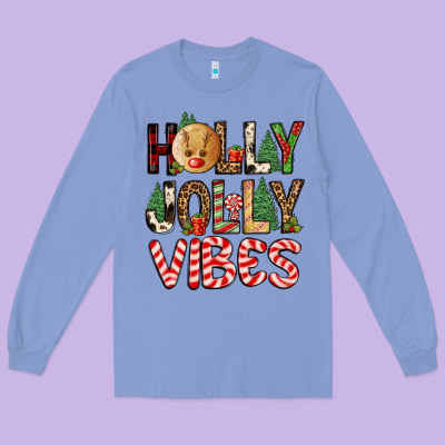 Holly Jolly Vibes Long Sleeve Tee Designed By Fadigitalartstudio