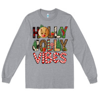 Heather Grey holly jolly vibes Long Sleeve Tee - FaDigitalArtStudio