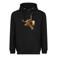 Black Texas Longhorn Cow Face Heavyweight Hoodie - LillyAllenDesigns