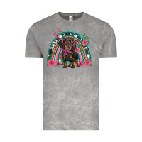 Cloud Rock dachshund dog pink  floral rainbow Vintage Tee - BarkalooDesign