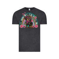 Vintage Black dachshund dog pink  floral rainbow Vintage Tee - BarkalooDesign