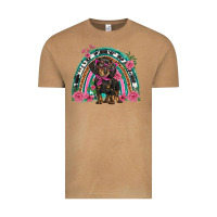 Vintage Camel dachshund dog pink  floral rainbow Vintage Tee - BarkalooDesign