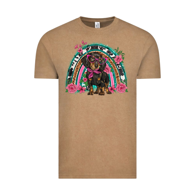 Dachshund Dog Pink  Floral Rainbow Vintage Tee by BarkalooDesign | Teevron