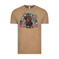 Vintage Coffee dachshund dog pink  floral rainbow Vintage Tee - BarkalooDesign
