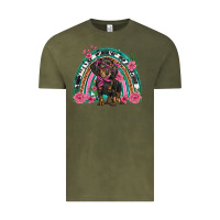 Vintage Olive dachshund dog pink  floral rainbow Vintage Tee - BarkalooDesign