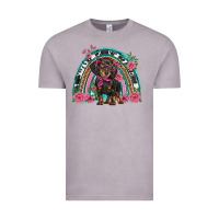 Vintage Zinc dachshund dog pink  floral rainbow Vintage Tee - BarkalooDesign
