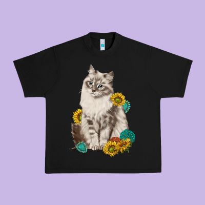 Siberian Cat Sunflower And Gemstone Urban Heavy Tee Designed By Texasbilliewilder