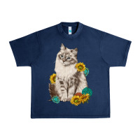 Navy siberian cat sunflower and gemstone Urban Heavy Tee - texasbilliewilder