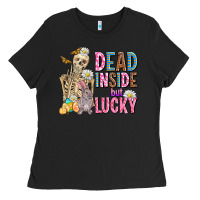 Black easter dead inside but lucky  with skeleton Ladies Tee - AdoDesignShop