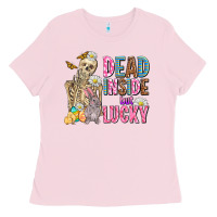 Bubblegum Pink easter dead inside but lucky  with skeleton Ladies Tee - AdoDesignShop