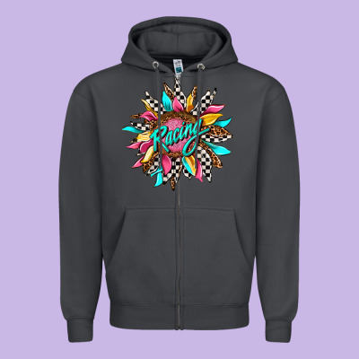 Racing Sunflower Front Zipper Hoodie Designed By Adodesignshop