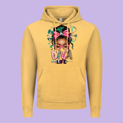 Afro Messy Bun Diva Life Vintage Hoodie Designed By Texasbilliewilder