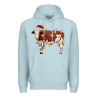 Blue Mist Christmas cow Premium Hoodie - MaliasSmallBusiness