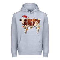 Heather Grey Christmas cow Premium Hoodie - MaliasSmallBusiness