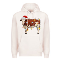 Pale Pink Christmas cow Premium Hoodie - MaliasSmallBusiness
