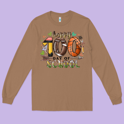 Happy 100 Americana Football Basketball Day Of Sch Long Sleeve Tee Designed By Racoondesign