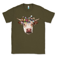 Army Green hereford cow with floral headband Classic Tee - RanaPortraitStore