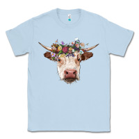 Dusty Blue hereford cow with floral headband Classic Tee - RanaPortraitStore