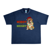 Navy merry and bright english bulldog Urban Heavy Tee - RanaPortraitStore
