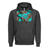 Charcoal Heather race day turquoise background Zipper Hoodie - AdoDesignShop