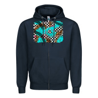 Navy race day turquoise background Zipper Hoodie - AdoDesignShop