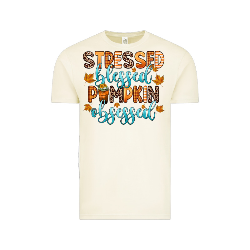 Stressed Blessed Pumpkin Obsessed Vintage Tee by Zillion Design Studio | Teevron
