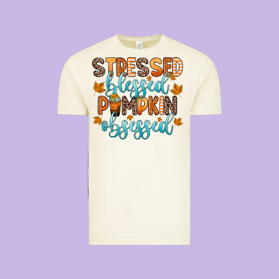 Stressed Blessed Pumpkin Obsessed Vintage Tee Designed By Zillion Design Studio