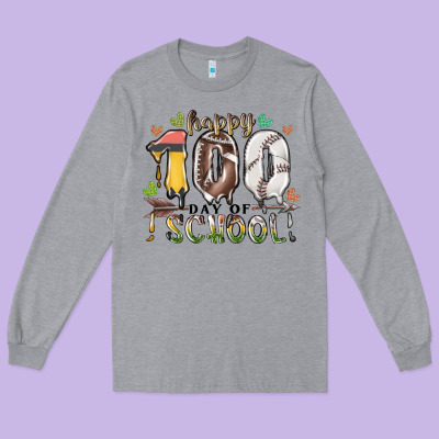 Happy 100 Day Of School American Football Baseball Long Sleeve Tee Designed By Racoondesign