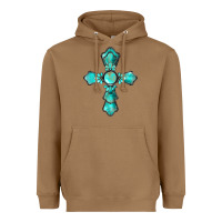 Toasted Coconut western turquoise gemstone cross Heavyweight Hoodie - BarkalooDesign