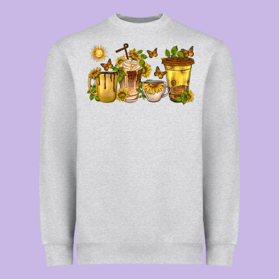 Sunflower Coffee Cups Heavyweight Sweatshirt Designed By Texasbilliewilder