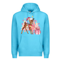 Ocean Blue reindeer pink christmas Premium Hoodie - MaliasSmallBusiness