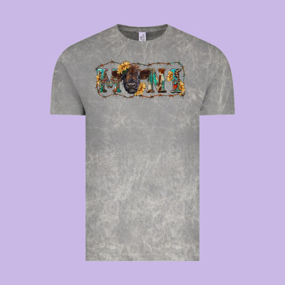 Western Mini Black Highland Calf Vintage Tee Designed By Ranaportraitstore