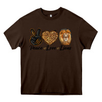 Chocolate Brown Peace Love Lion Head Heavy Core Tee - LillyAllenDesigns