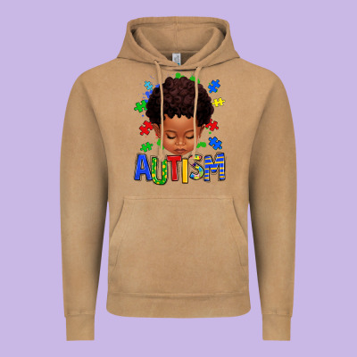 Autism Afro Kid Full Face Vintage Hoodie Designed By Texasbilliewilder