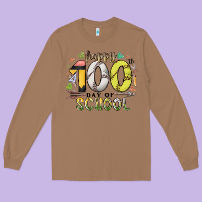 Happy 100 Day Of School Long Sleeve Tee Designed By Racoondesign