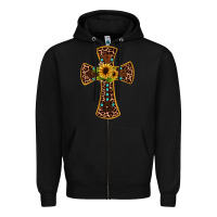 Black leopard gemstone sunflower cross Zipper Hoodie - JahusDesignShop